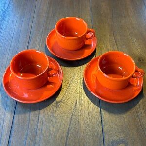 Vintage Gerz West Germany Stoneware Set of 3 Cups & Saucers